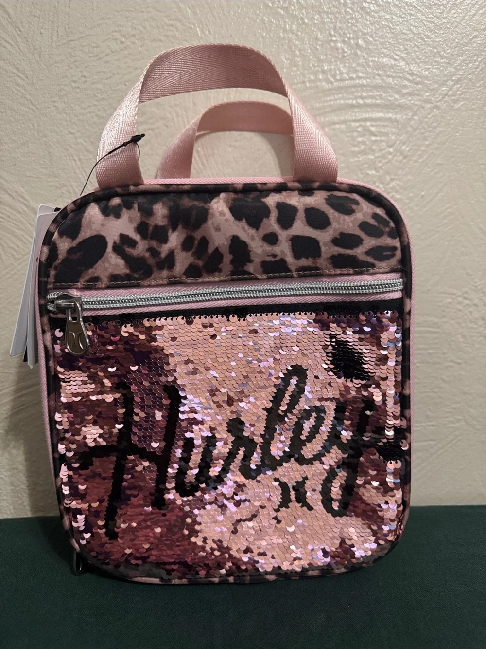 Hurley Pink Sequin Leopard Lunch Bag